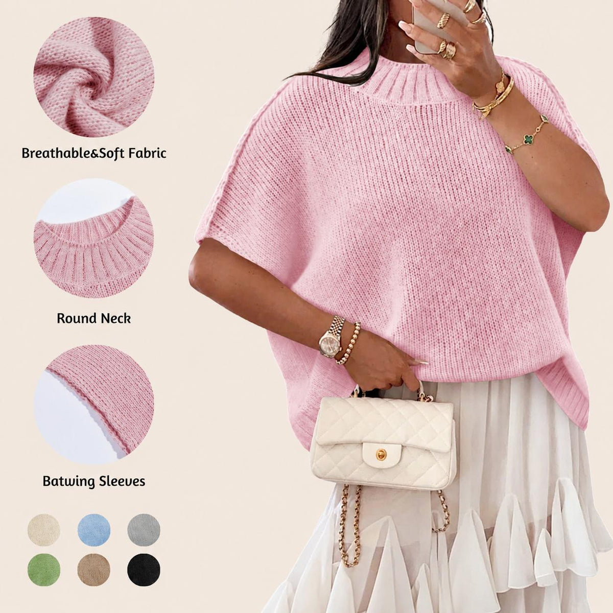 Oversized Women's Knit Sweater - Cozy Casual Pullover for Everyday Wear