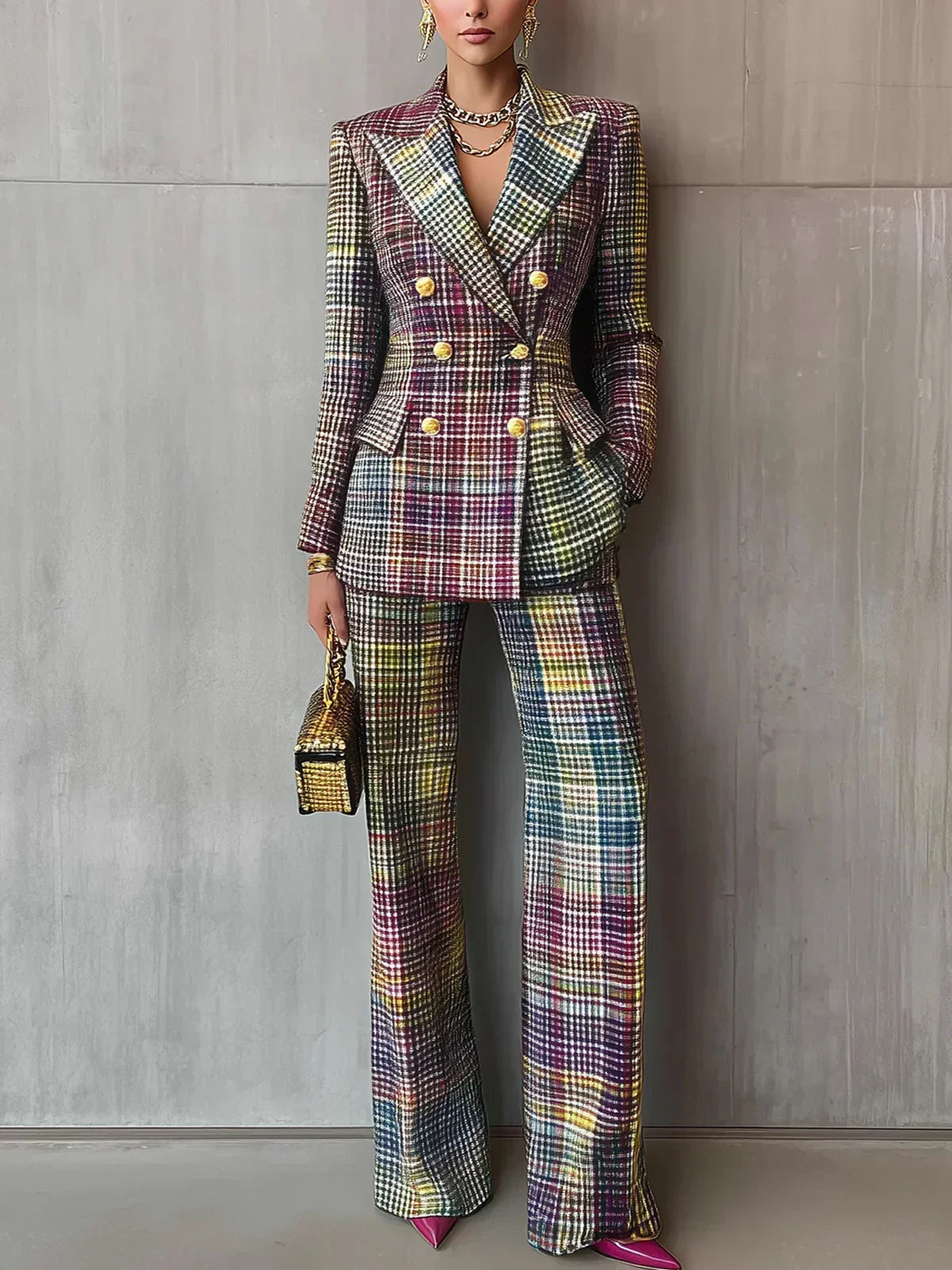 Multicolor V-neck Suit | Luxe Fabric | Stylish Women's Suit for Events