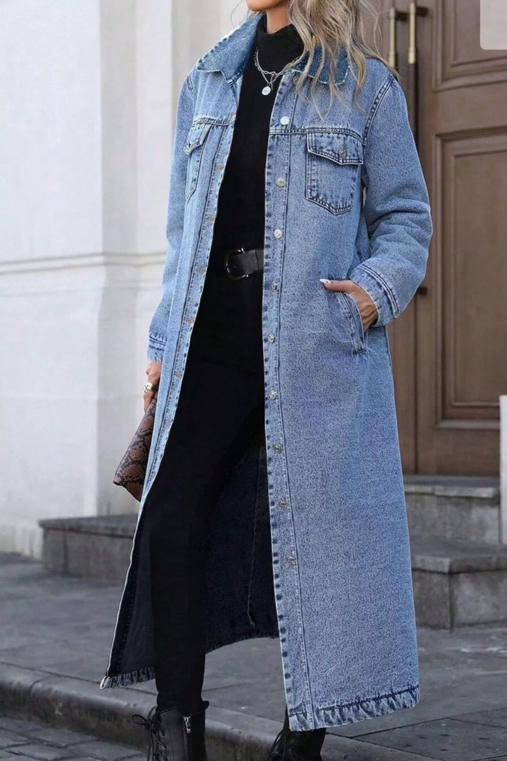 Denim Longline Jacket with Button Front for Casual Everyday Wear