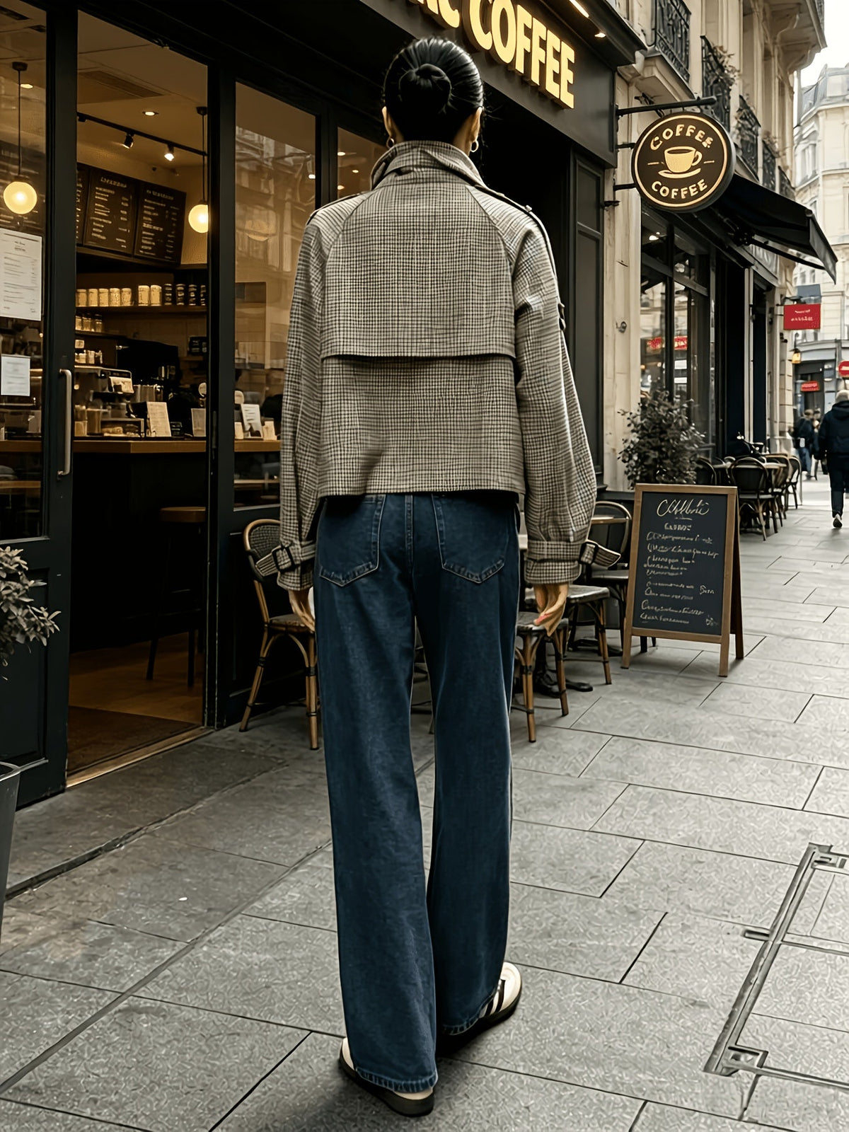 Houndstooth Stand-Collar Jacket | Women's Fashion Outerwear
