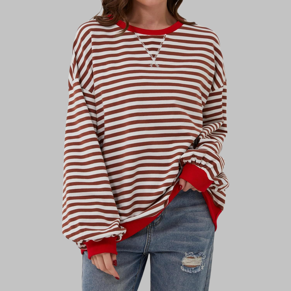 Striped Long Sleeve Sweatshirt | Casual Cotton Blend | Everyday Wear