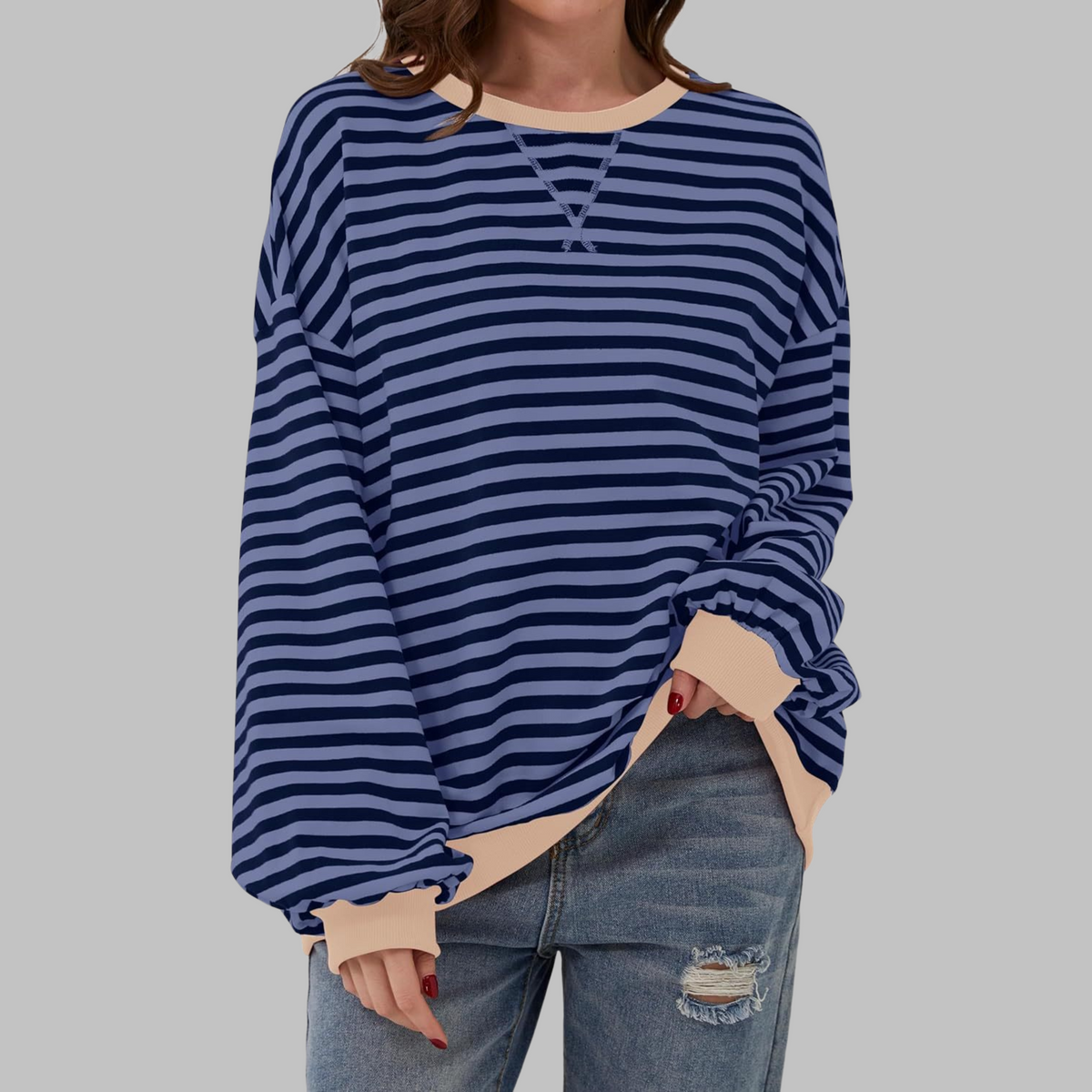 Striped Long Sleeve Sweatshirt | Casual Cotton Blend | Everyday Wear