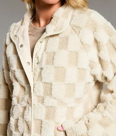 Plaid Faux Fur Coat for Women – Autumn/Winter Warm Jacket, Turn-Down Collar, Short Plush Design