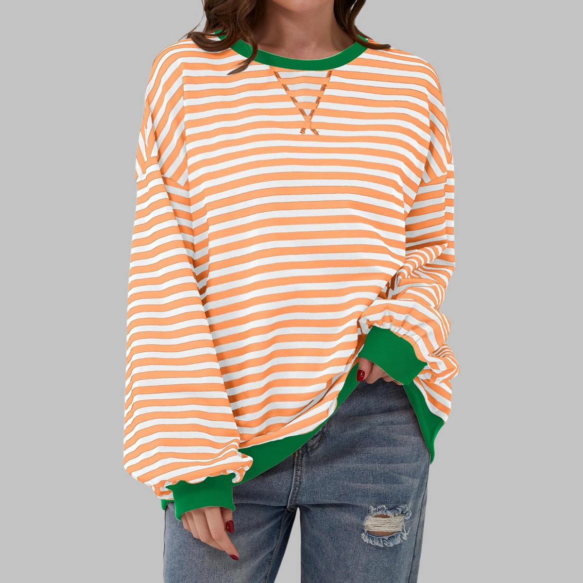 Striped Long Sleeve Sweatshirt | Casual Cotton Blend | Everyday Wear