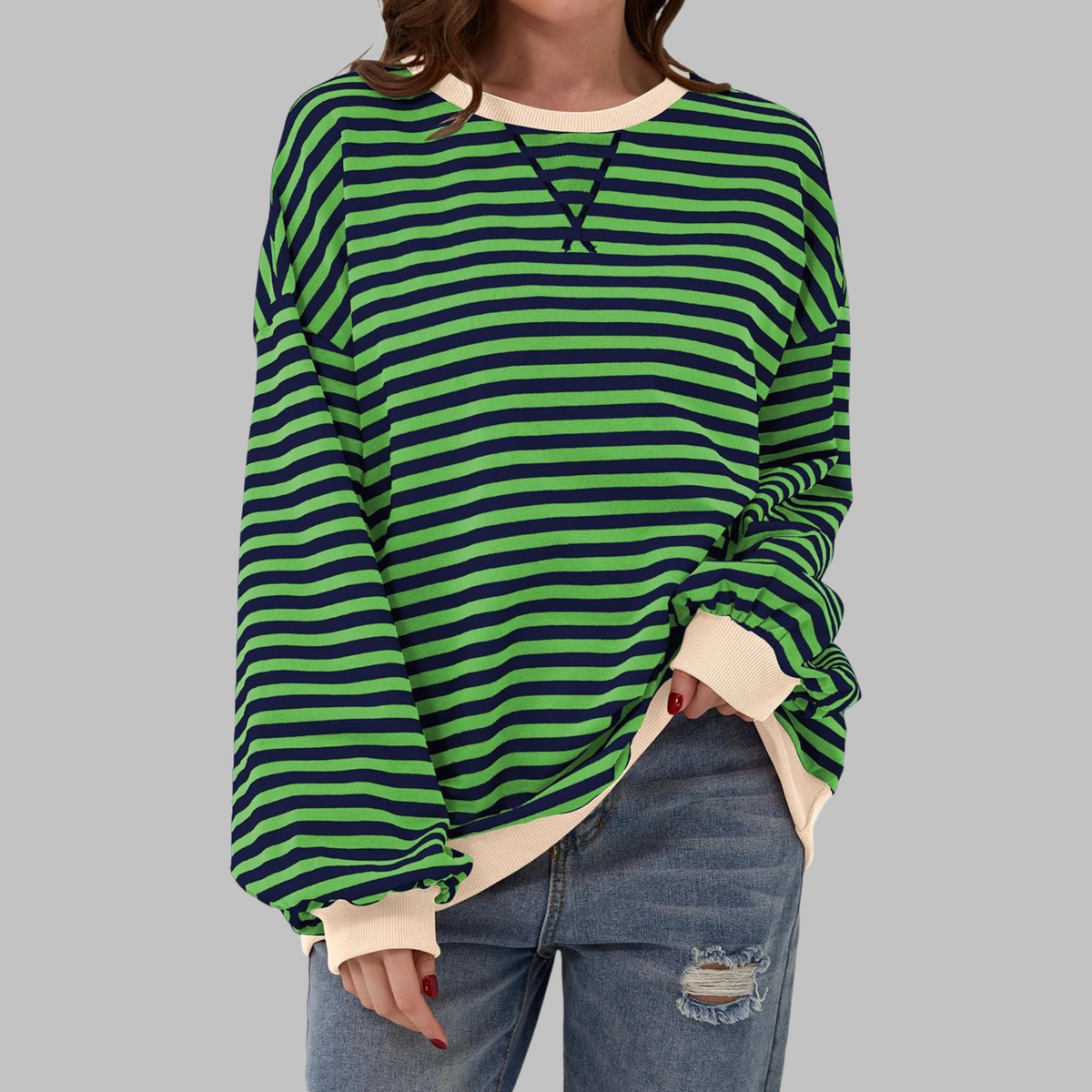 Striped Long Sleeve Sweatshirt | Casual Cotton Blend | Everyday Wear