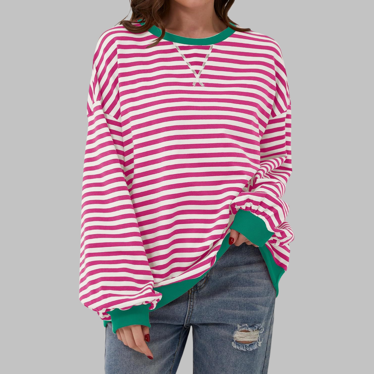 Striped Long Sleeve Sweatshirt | Casual Cotton Blend | Everyday Wear