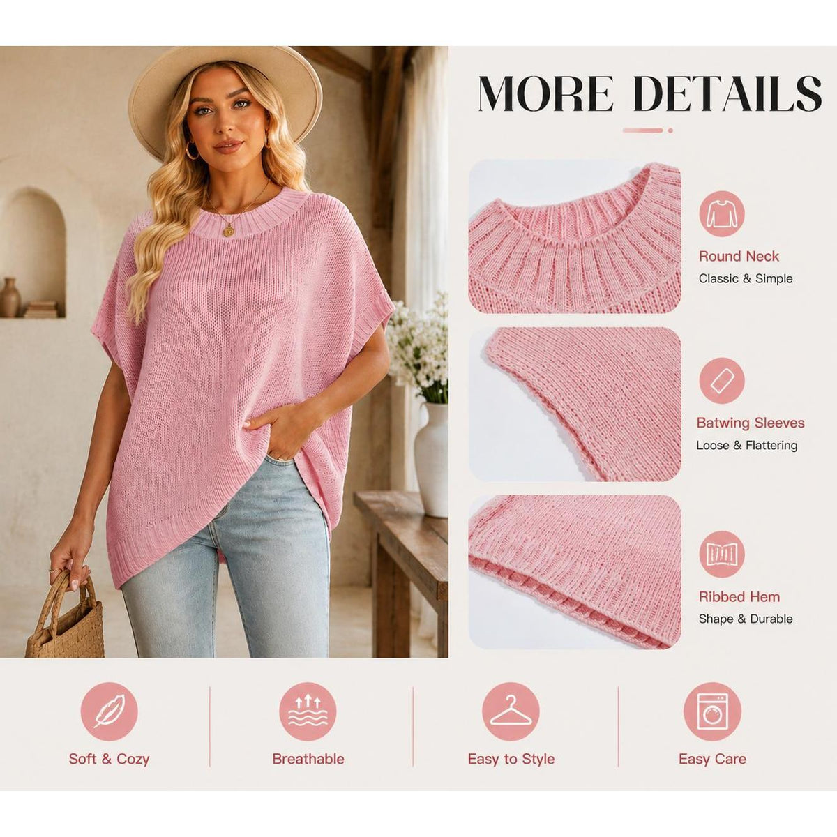 Oversized Women's Knit Sweater - Cozy Casual Pullover for Everyday Wear