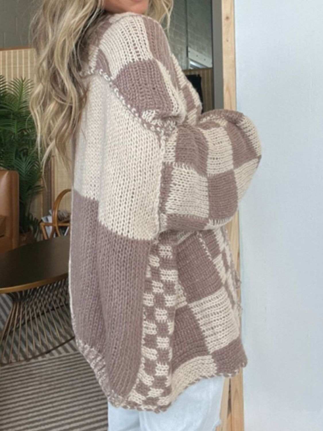 Plaid Long Sleeve Open Front Cardigan for Women - Cozy Knit Layering Piece