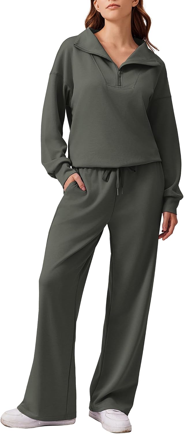 2 Piece Lounge Set for Women, 1/4 Zip – Casual Wear, Fall Fashion, Relaxing, Outing