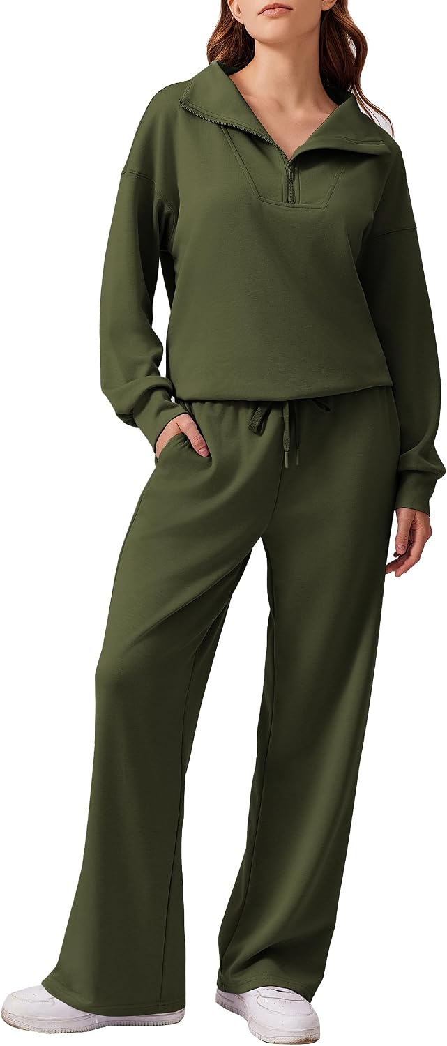 2 Piece Lounge Set for Women, 1/4 Zip – Casual Wear, Fall Fashion, Relaxing, Outing