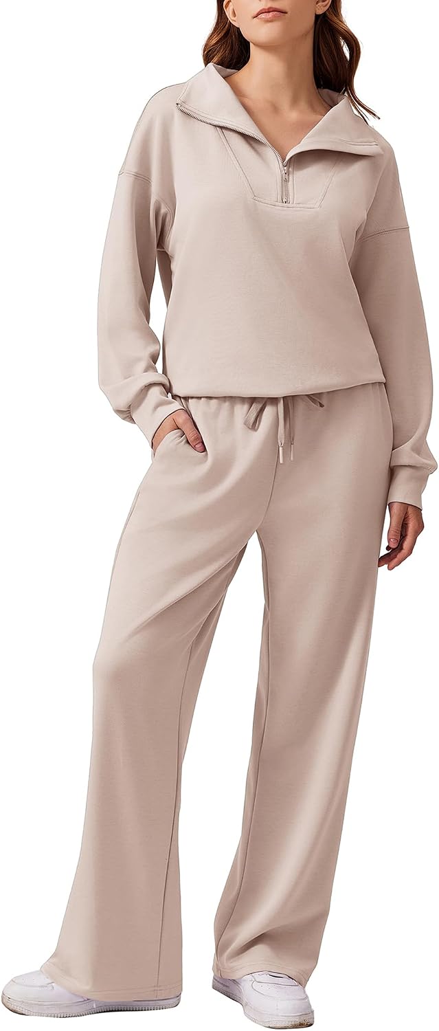 2 Piece Lounge Set for Women, 1/4 Zip – Casual Wear, Fall Fashion, Relaxing, Outing