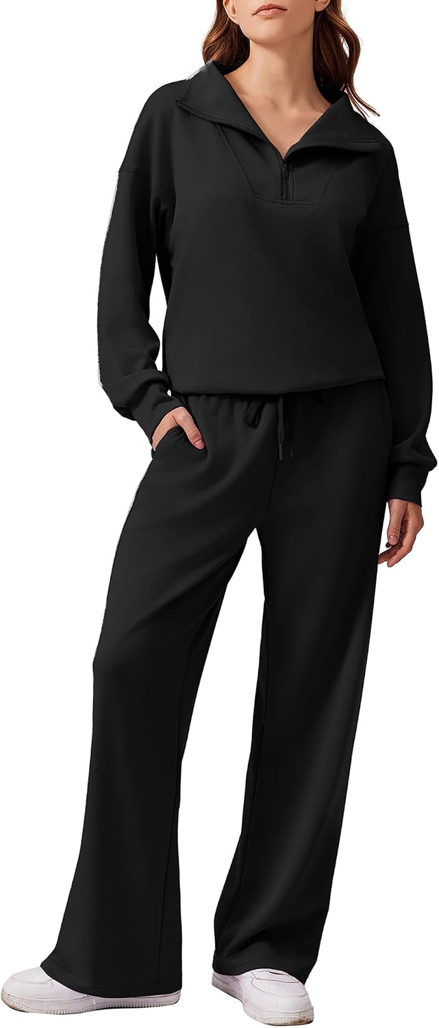 2 Piece Lounge Set for Women, 1/4 Zip – Casual Wear, Fall Fashion, Relaxing, Outing