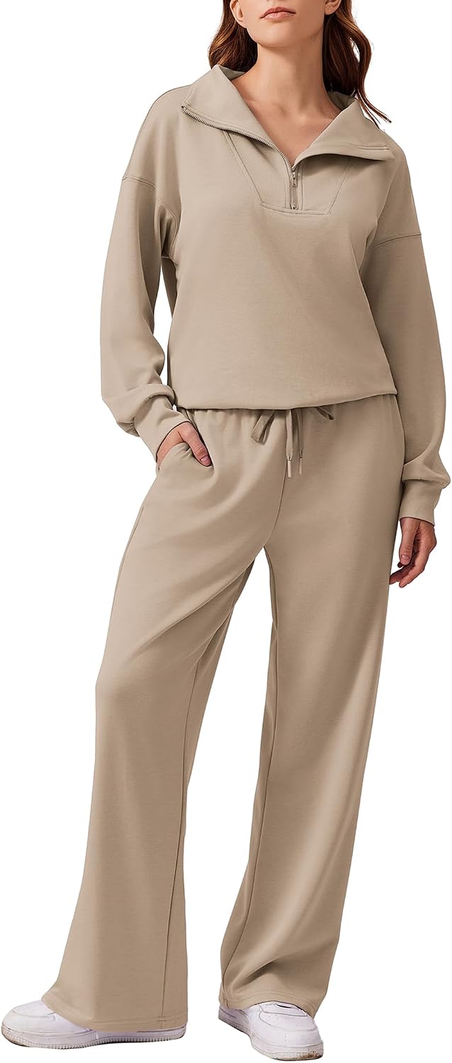 2 Piece Lounge Set for Women, 1/4 Zip – Casual Wear, Fall Fashion, Relaxing, Outing