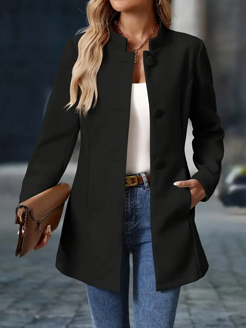 Elegant Stand-Collar Button Coat for Women | Stylish Outerwear in Classic Design