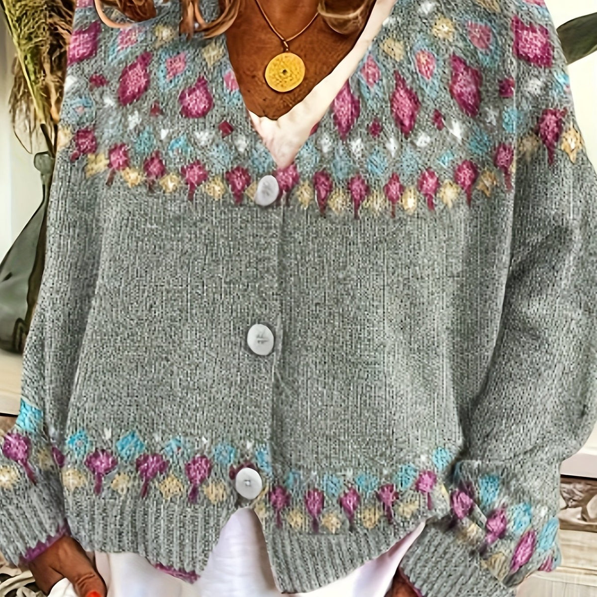 Nordic Patterned Cardigan in Soft Knit for Cozy Layering and Everyday Wear