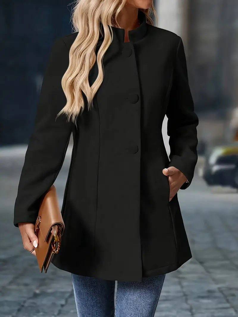 Elegant Stand-Collar Button Coat for Women | Stylish Outerwear in Classic Design