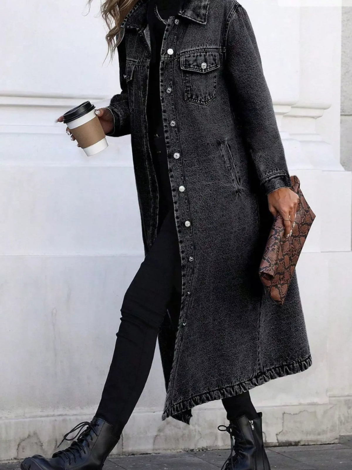 Denim Longline Jacket with Button Front for Casual Everyday Wear