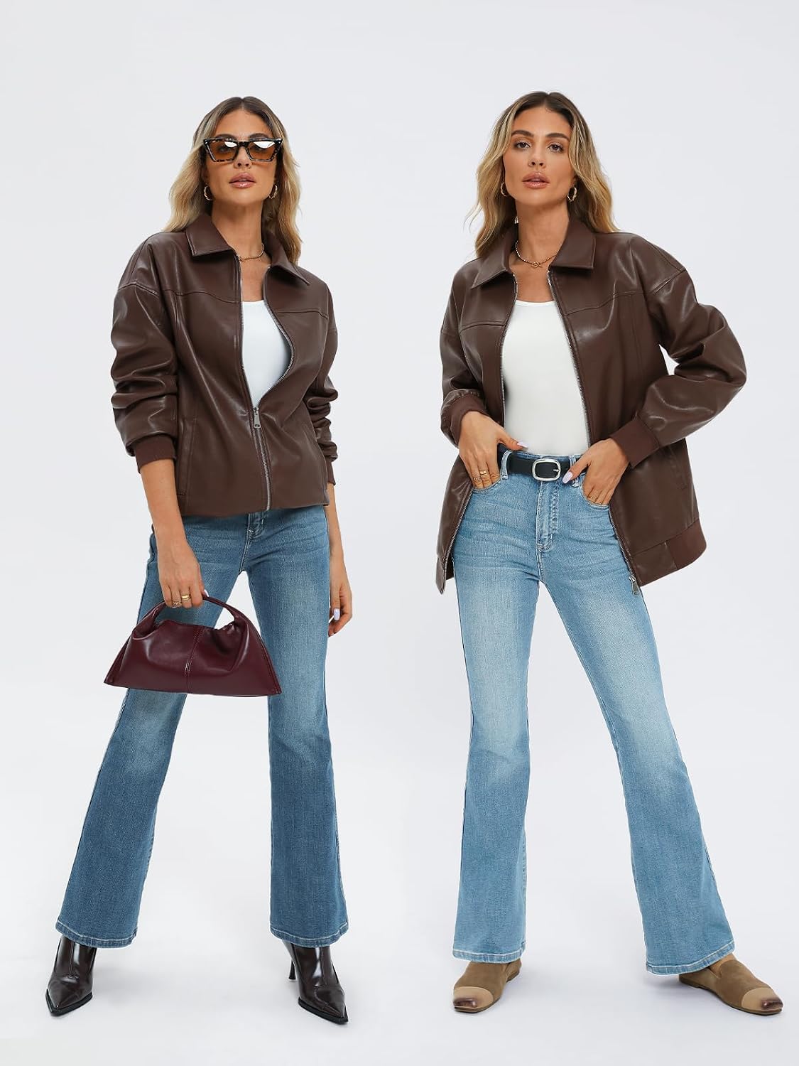 Oversized Faux Leather Bomber Jacket for Women – Casual Wear, Everyday Style