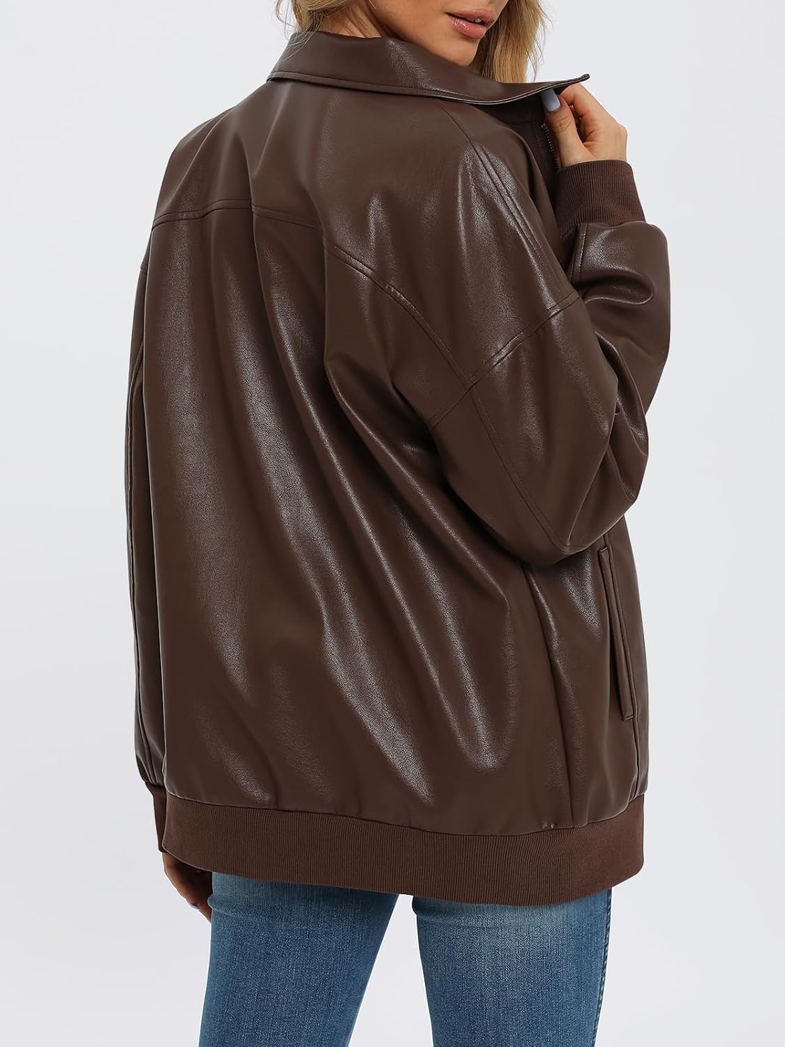 Oversized Faux Leather Bomber Jacket for Women – Casual Wear, Everyday Style