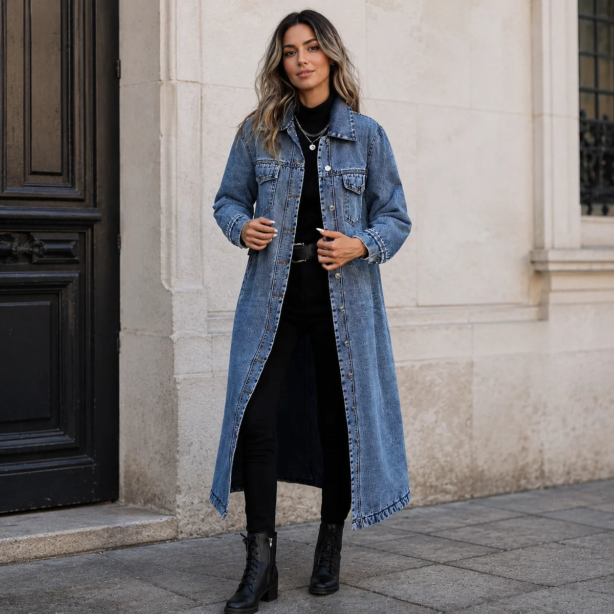 Denim Longline Jacket with Button Front for Casual Everyday Wear