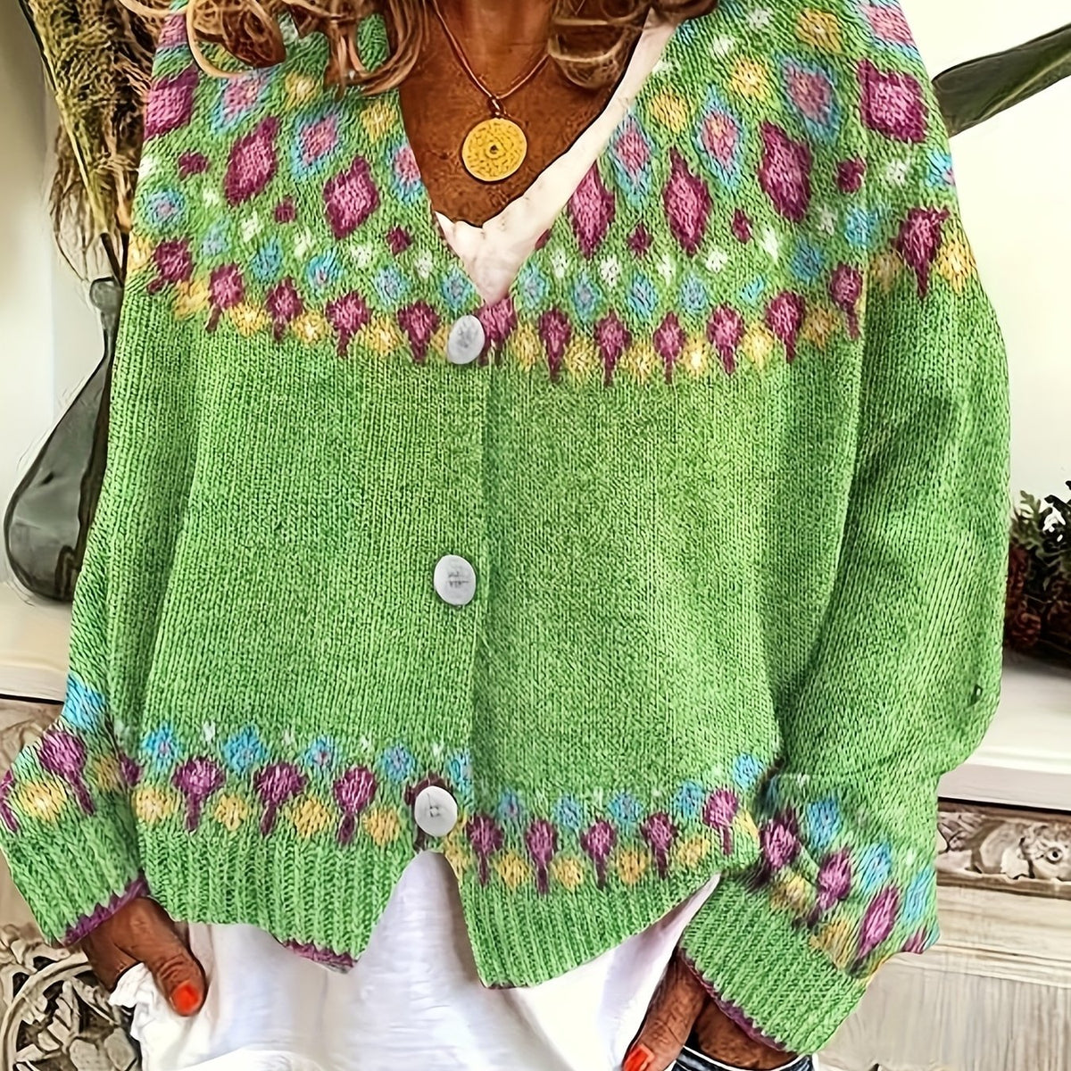 Nordic Patterned Cardigan in Soft Knit for Cozy Layering and Everyday Wear