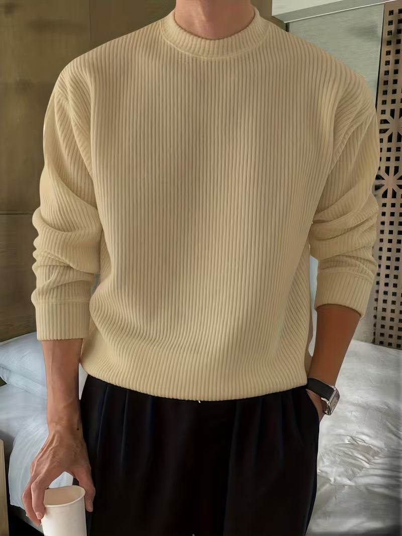 Ribbed Knit Long Sleeve Shirt for Casual Wear in Soft Cotton Blend