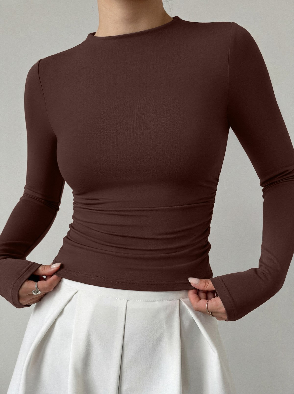 Mock Neck Ruched Waist Top - Business Casual Blouse for Women