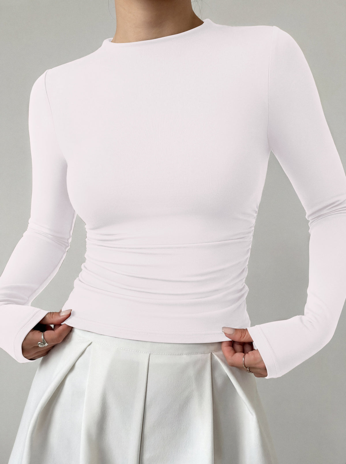 Mock Neck Ruched Waist Top - Business Casual Blouse for Women