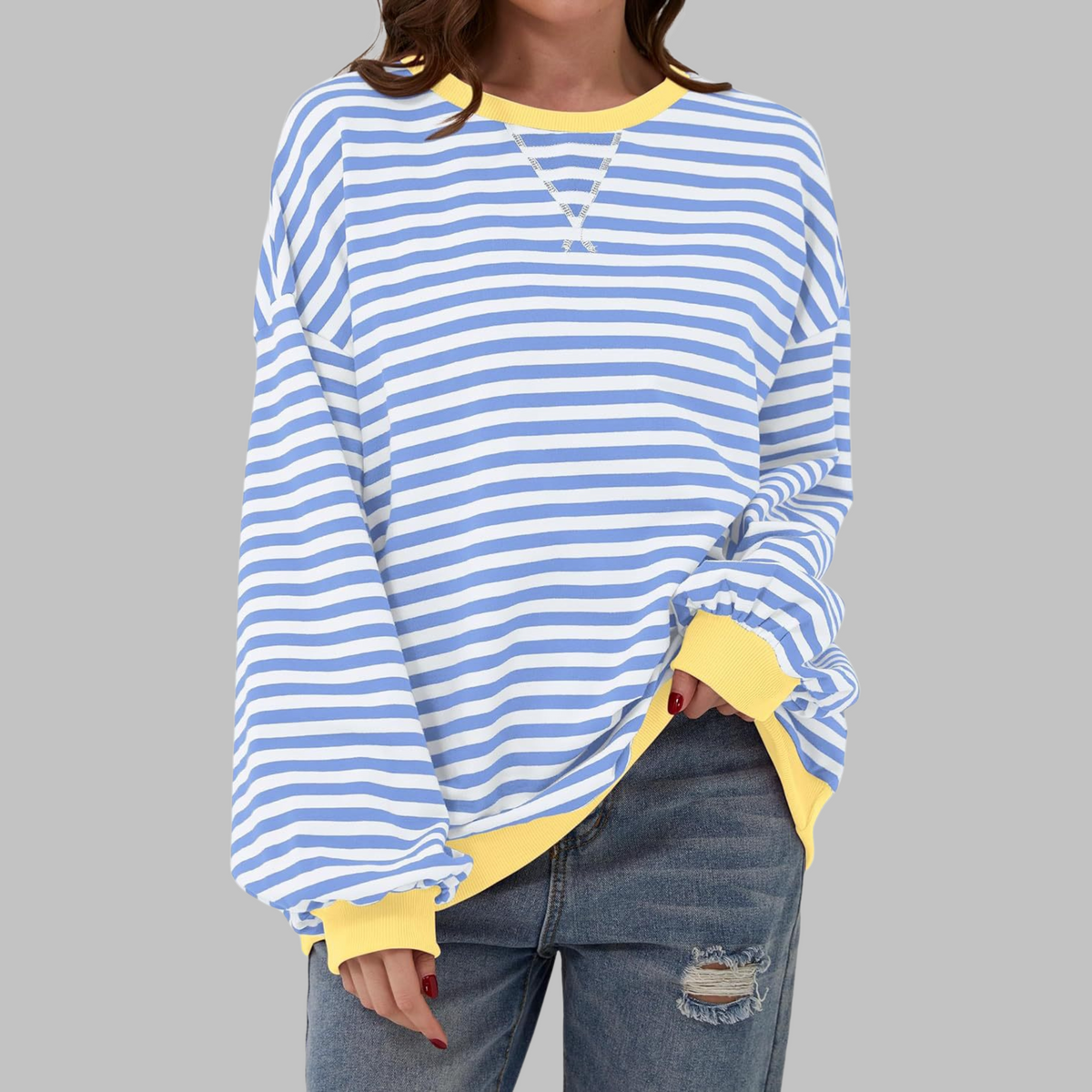 Striped Long Sleeve Sweatshirt | Casual Cotton Blend | Everyday Wear