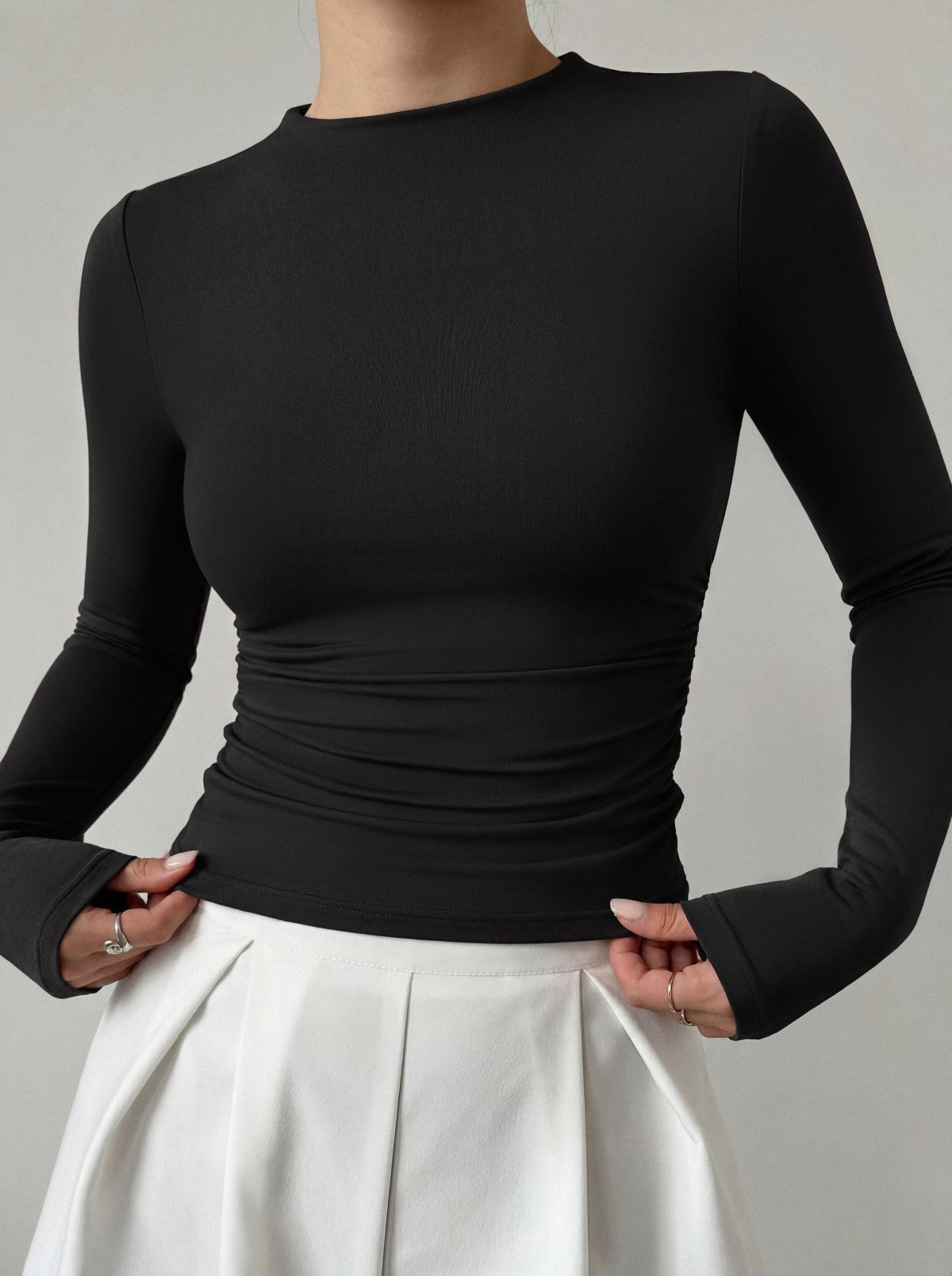 Mock Neck Ruched Waist Top - Business Casual Blouse for Women