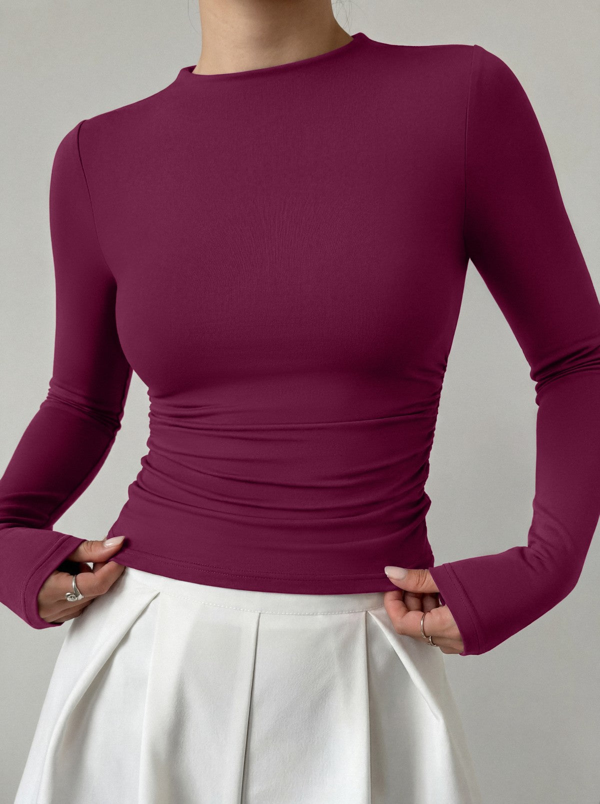 Mock Neck Ruched Waist Top - Business Casual Blouse for Women