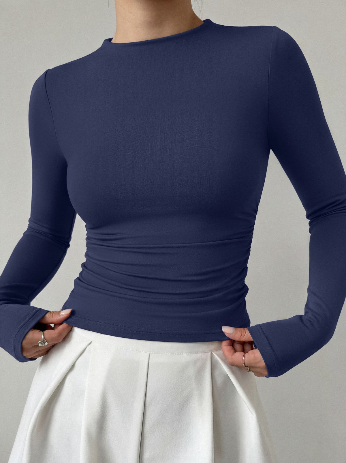 Mock Neck Ruched Waist Top - Business Casual Blouse for Women