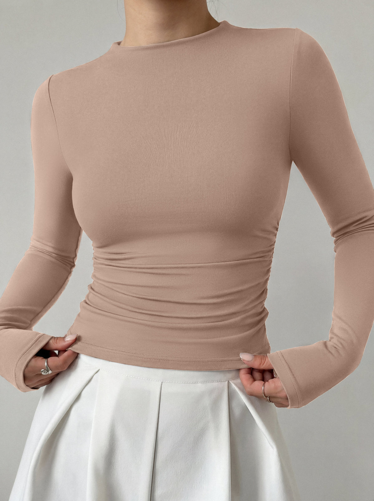 Mock Neck Ruched Waist Top - Business Casual Blouse for Women