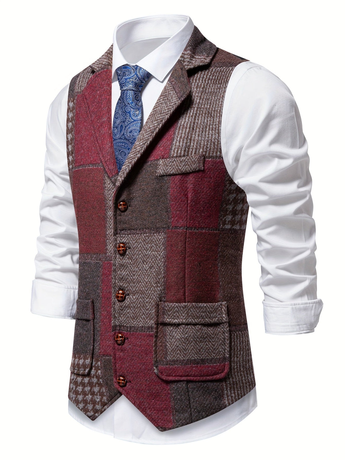 Patchwork Herringbone Vest | Stylish Layering Piece for Casual Wear