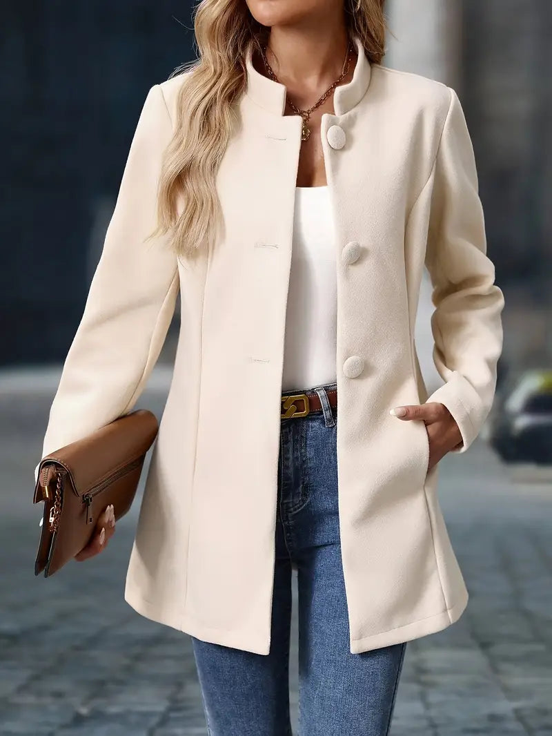 Elegant Stand-Collar Button Coat for Women | Stylish Outerwear in Classic Design