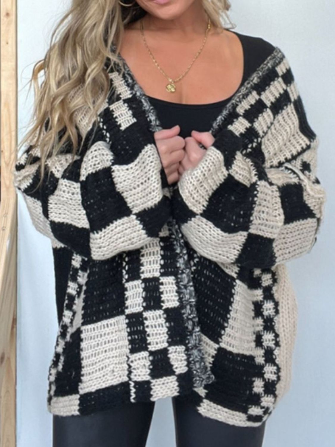Plaid Long Sleeve Open Front Cardigan for Women - Cozy Knit Layering Piece
