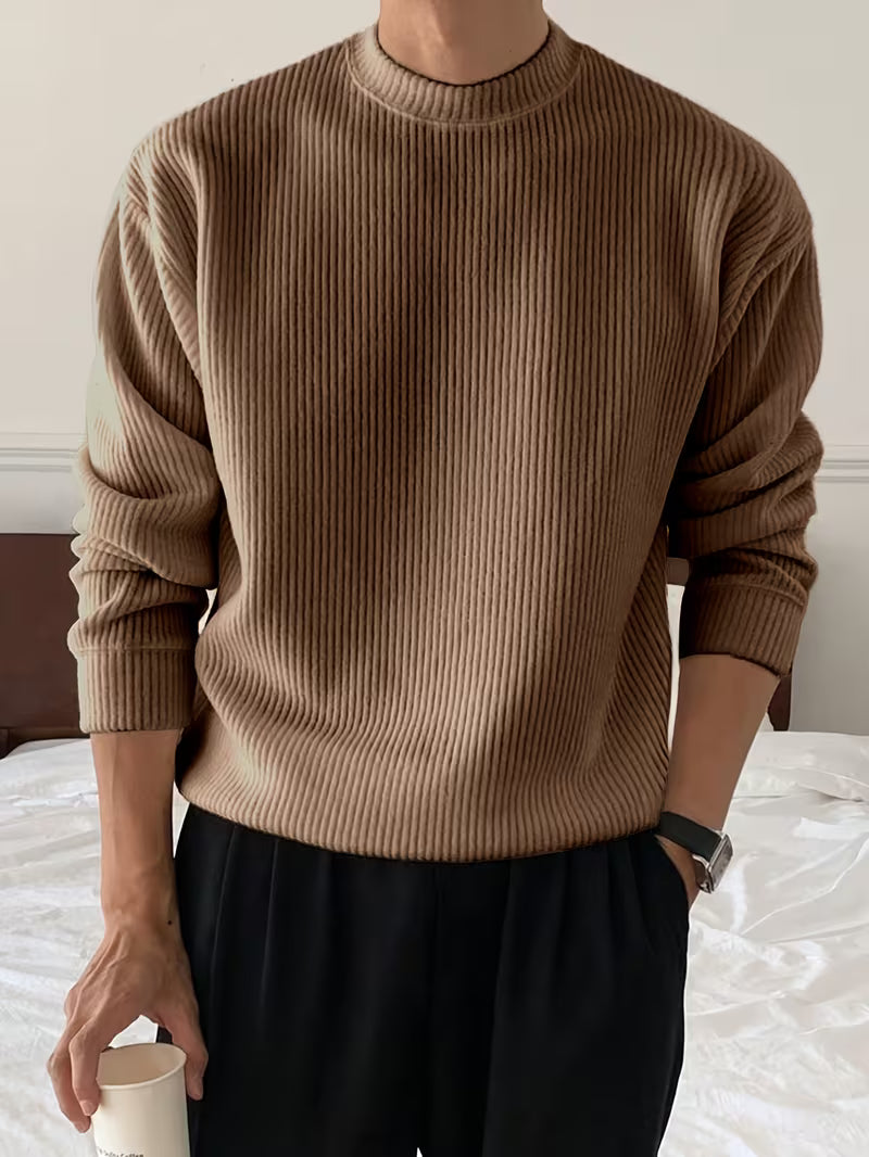 Ribbed Knit Long Sleeve Shirt for Casual Wear in Soft Cotton Blend
