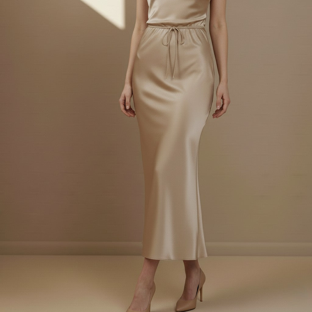Beige Satin Skirt