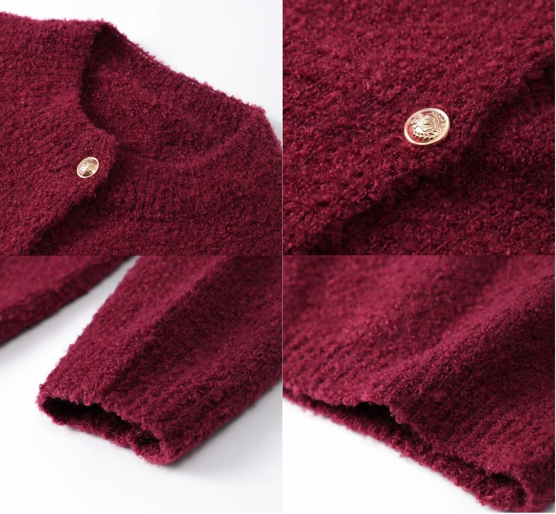 Burgundy Button Up Cardigan for Women, Crew Neck, Long Sleeve – Casual, Fall Fashion