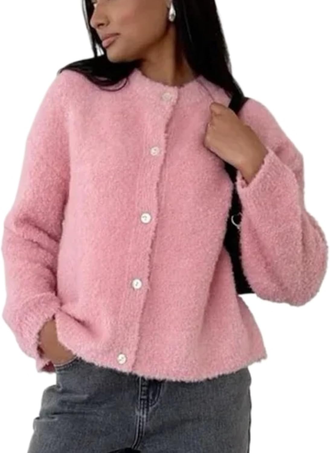 Burgundy Button Up Cardigan for Women, Crew Neck, Long Sleeve – Casual, Fall Fashion