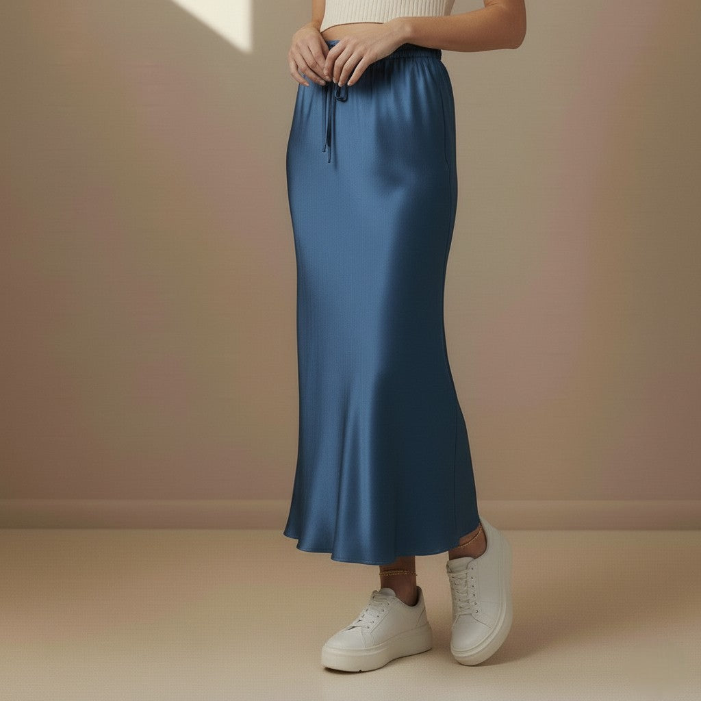 Dark Blue Satin Skirt