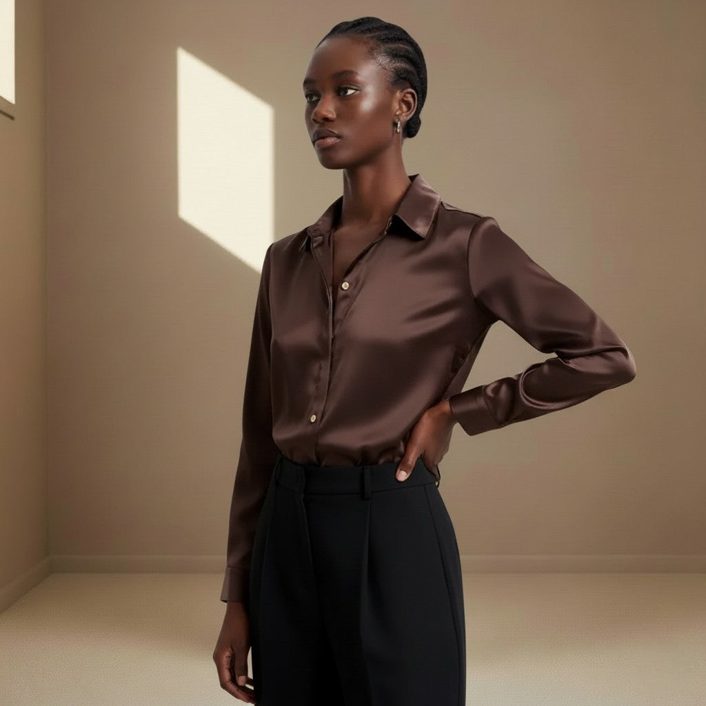 Dark Brown Satin Shirt