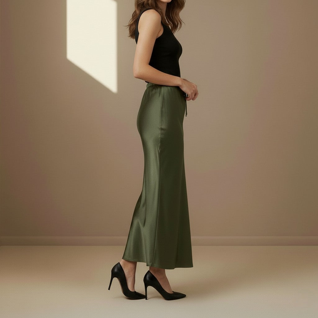 Dark Green Satin Skirt