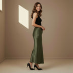 Dark Green Satin Skirt