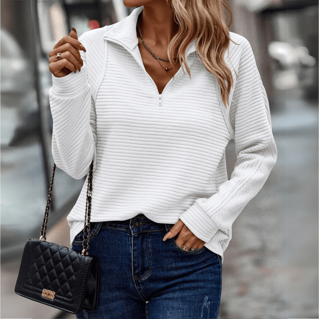 Ribbed Half-Zip Pullover for Women | Cozy Knit Sweater for Casual Wear