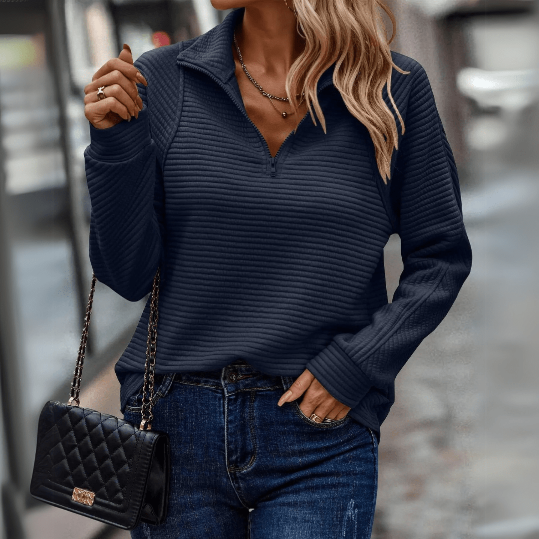Ribbed Half-Zip Pullover for Women | Cozy Knit Sweater for Casual Wear