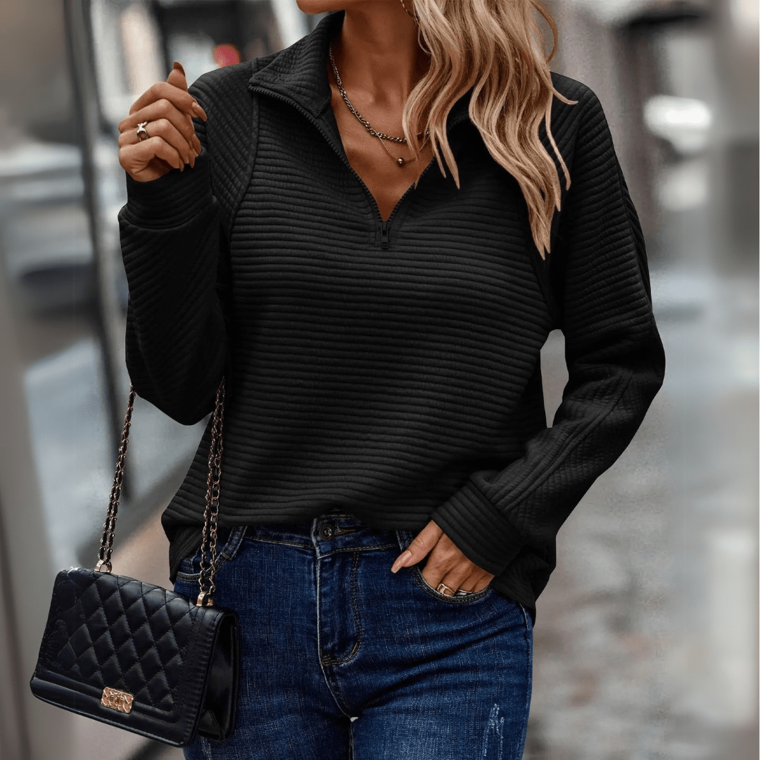 Ribbed Half-Zip Pullover for Women | Cozy Knit Sweater for Casual Wear