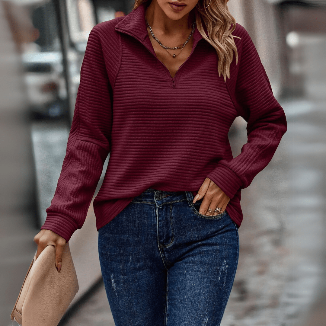 Ribbed Half-Zip Pullover for Women | Cozy Knit Sweater for Casual Wear