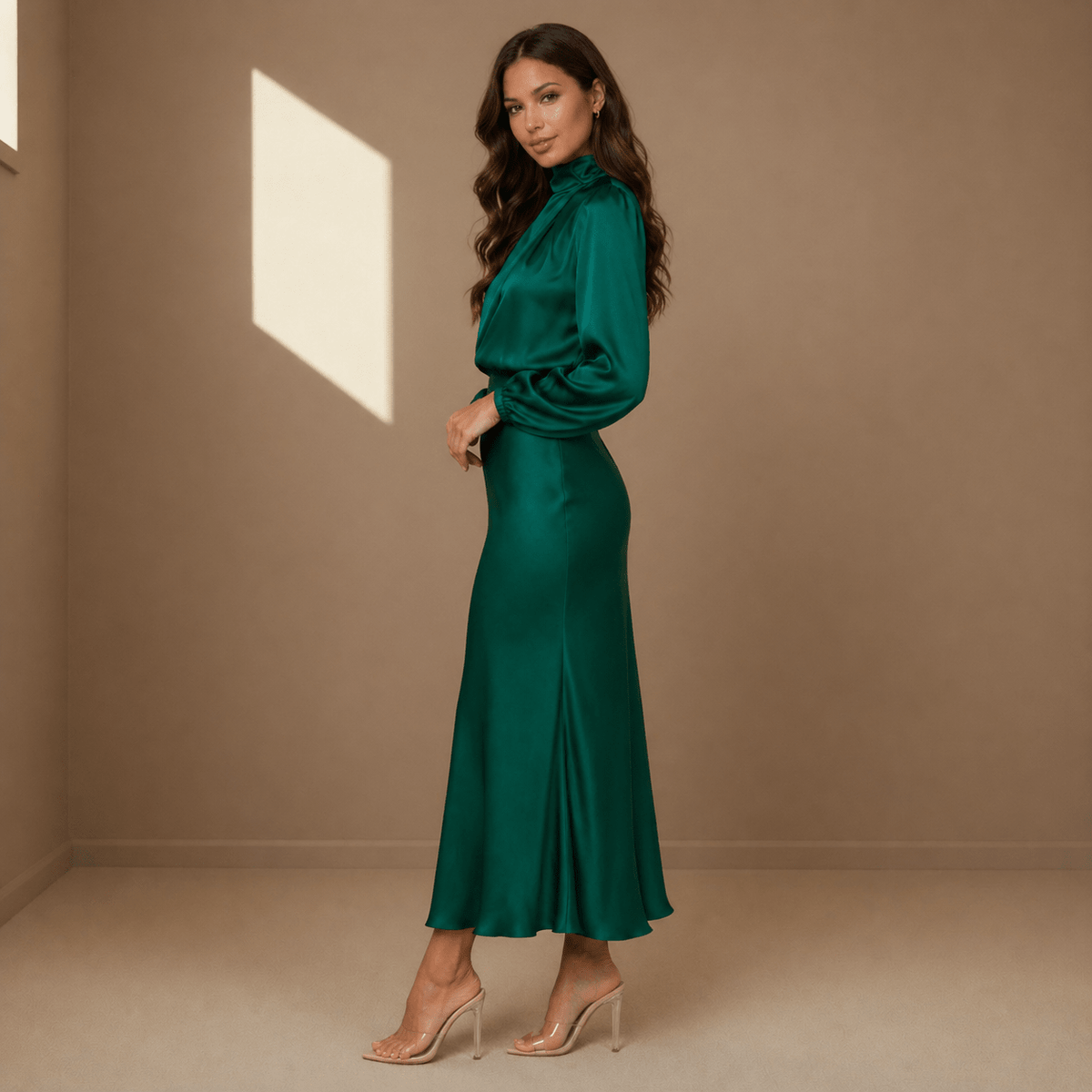 Emerald satin dress