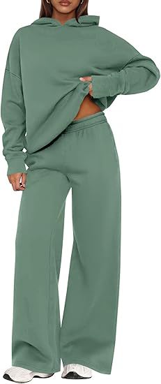 Fleece Hooded Sweatshirt & Wide Leg Sports Pants Set – Casual Wear, Outdoor Activities